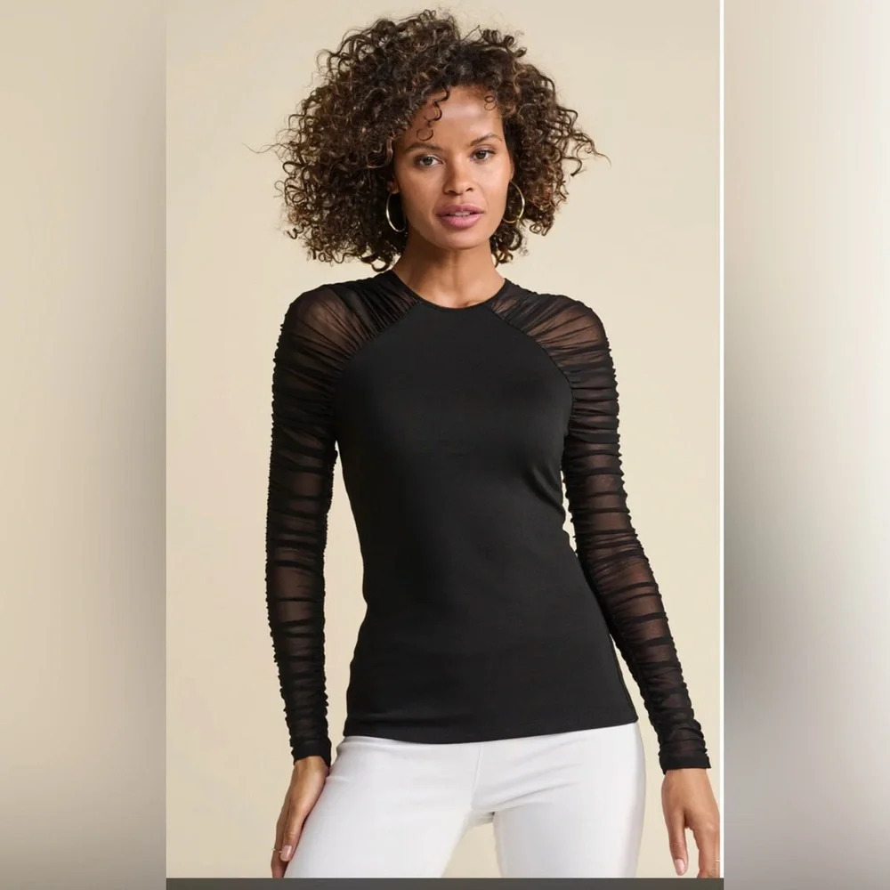 Women’s Black Long Sleeve top with mesh sleeves